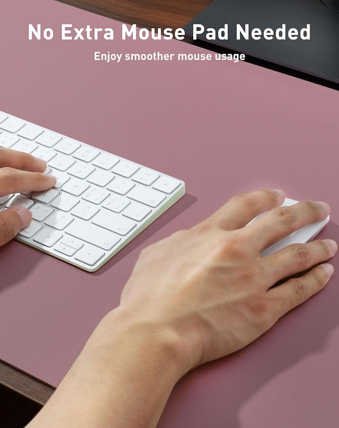 Aothia Faux Leather Desk Mat - Large Mouse Pad, Non-Slip PU Leather Blotter, Waterproof Writing Surface for Office and Home (Dark Pink, 42" x 17")
