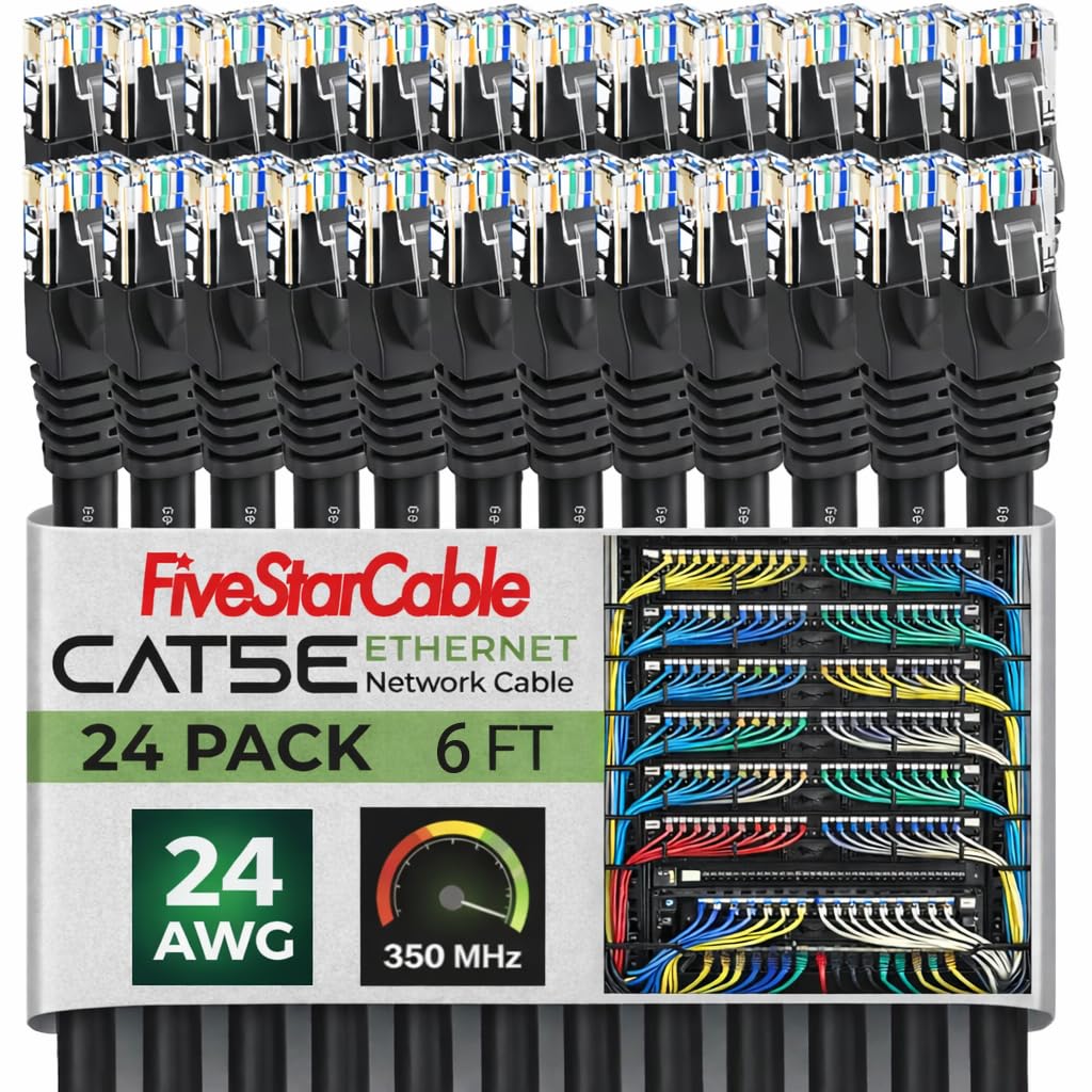 24 Pack 5e 6 RJ45 PS5, Snagless Short Cat Ethernet Cable - Ft, High-Speed Internet Network Cable, PoE, Connector