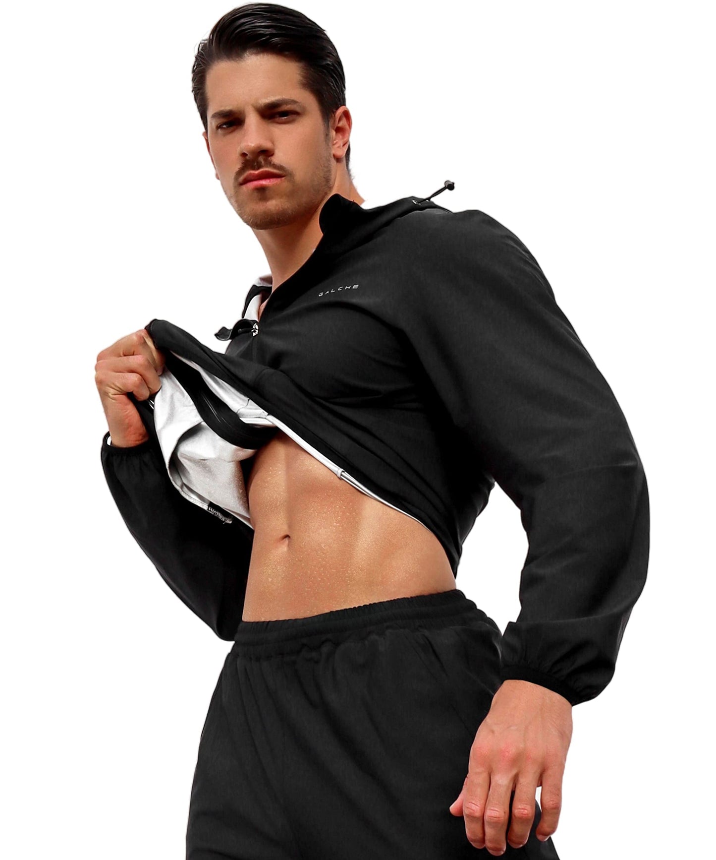 GALCHE Men's Sauna Suit 2-Piece Performance Jacket and Pants Set for Weight Loss Workout Boxing (Black, XX-Large)
