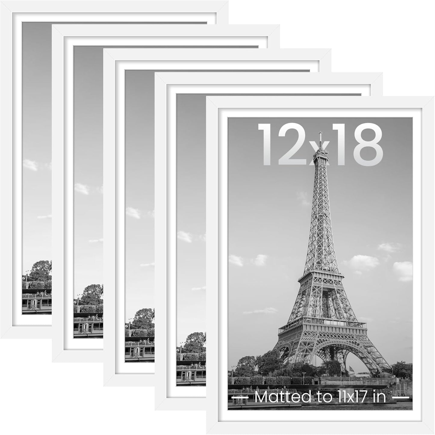 Upsimples 12x18 Picture Frame Set of 5 - Display 11x17 or 12x18 Photos | White Wall Gallery Frames