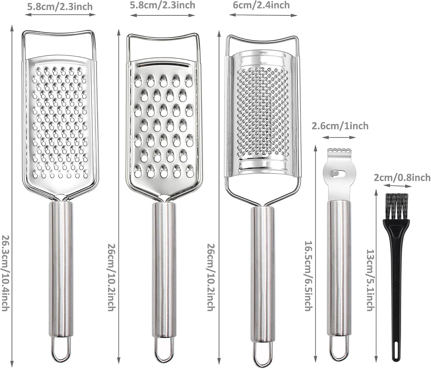Tongjude Stainless Steel Cheese Grater Set - 5-Piece Kitchen Grater, Peeler, Slicer & Zester with Cleaning Brush
