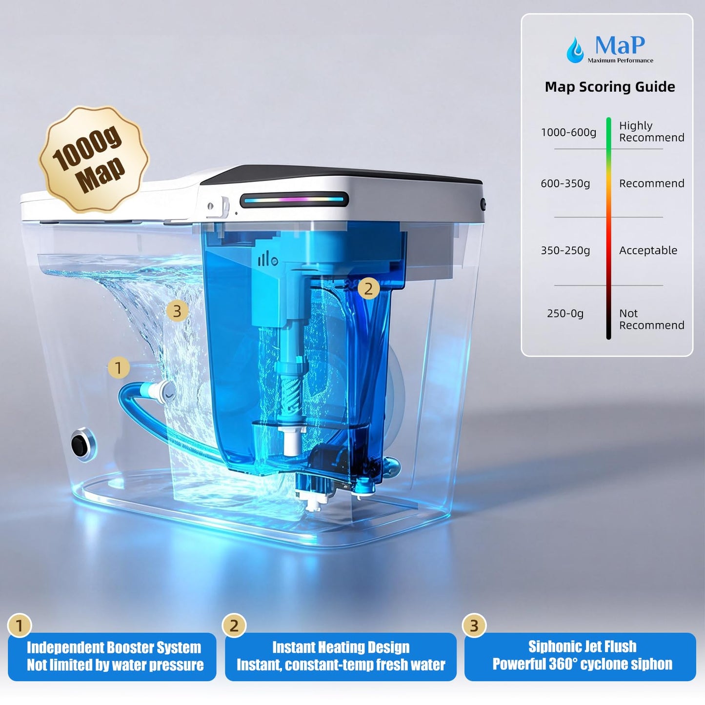 Smart Toilet with Bidet Built In, Auto Open, Heated Seat & Dual Auto Flush, Foot Sensor, Tankless Modern Elongated Electric Toilet with Warm Water Wash, Air Dryer, LED Display & 1000g MaP Flush