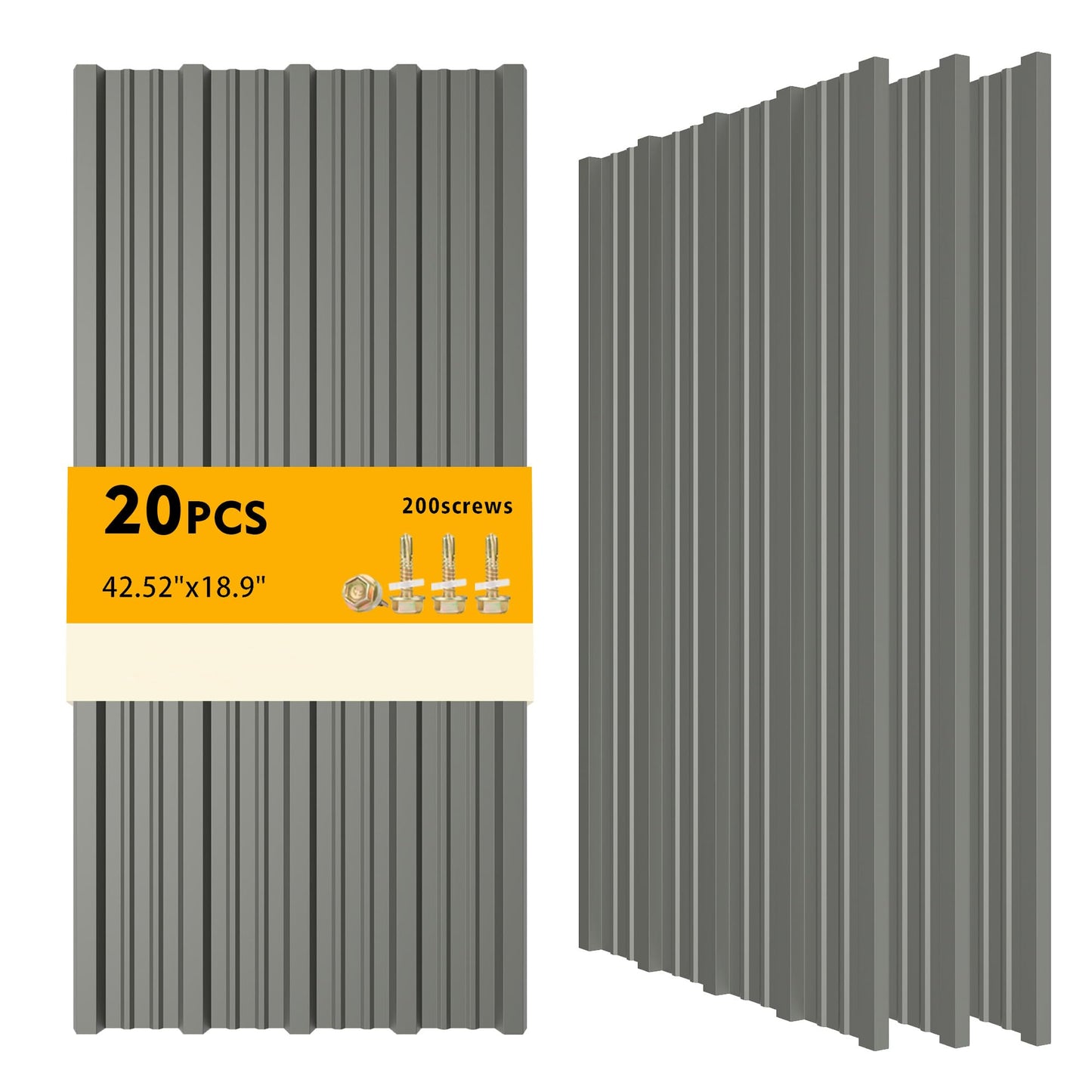 20PCS 111.6ft² Metal Roofing Panels 42.52"x18.9" Corrugated Metal Sheets Galvanized Exterior Siding Roofing Materials for Outdoor House Garages Sheds Pergola Gazebo Chicken Coop Stables, Grey