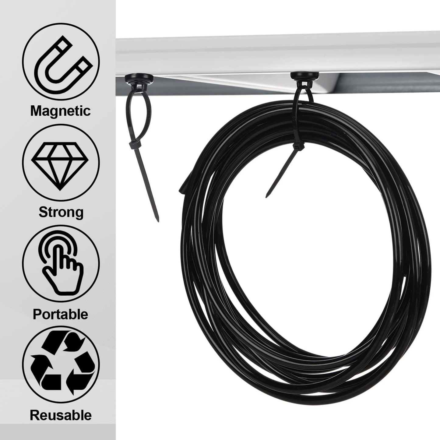 Leinuosen 100 Set Magnetic Zip Tie Mount and Nylon Cable Ties, 19 mm Multipurpose Wire Cable Holder Mount Wire Clips Management Electrical Organization Supplies