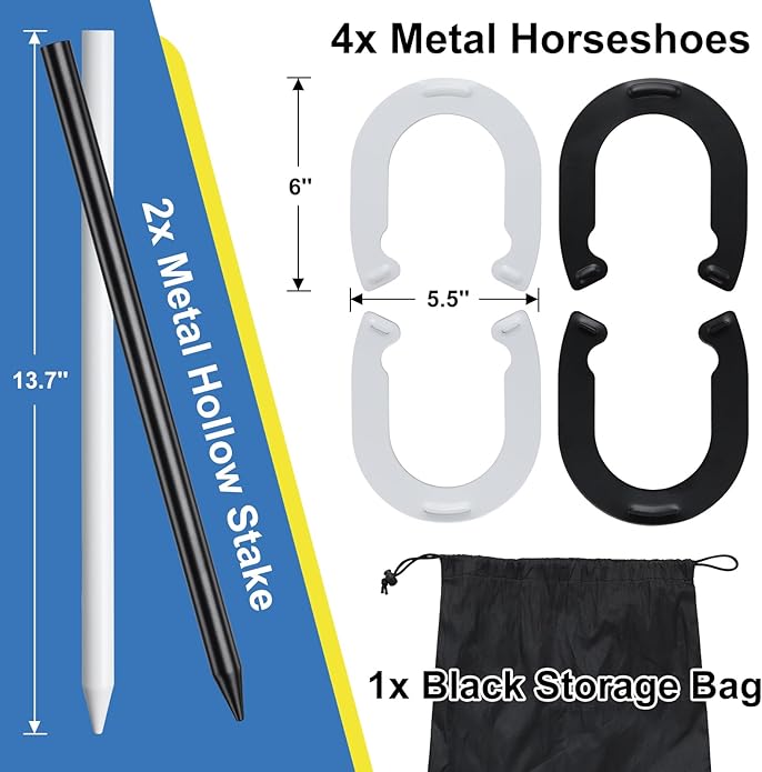 Horseshoes Outside Game for Kids, Metal Horse Shoes Game Kit Includes 4 Horseshoes 2 Stakes, Backyard Beach Outdoor Game for Kids （Not for Adultsï¼?White Black