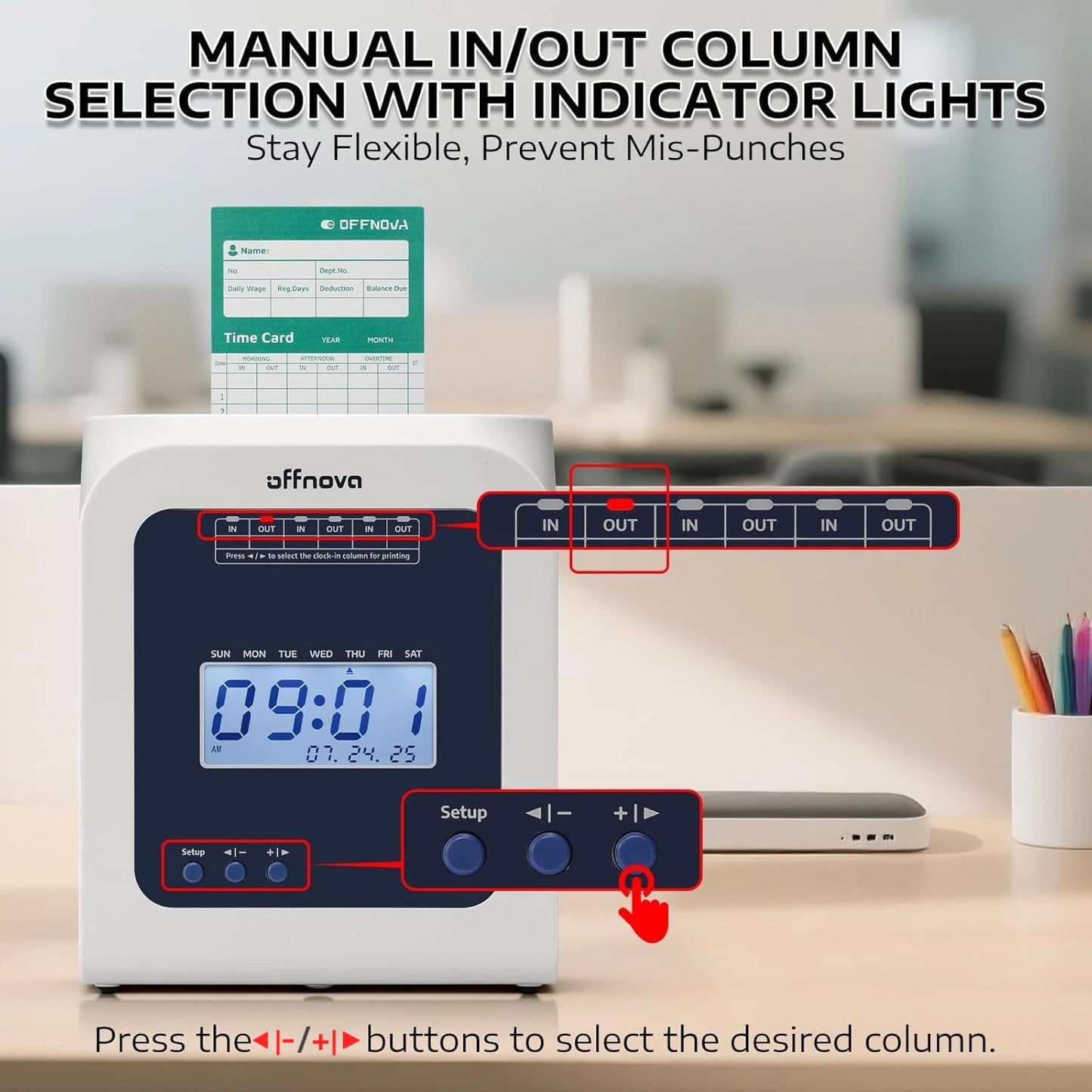 OFFNOVA Thermal Time Clock for Employees Small Business, No Ink Ribbons or Network Needed, in/Out Time Attendance Machine with 50 Time Cards, White