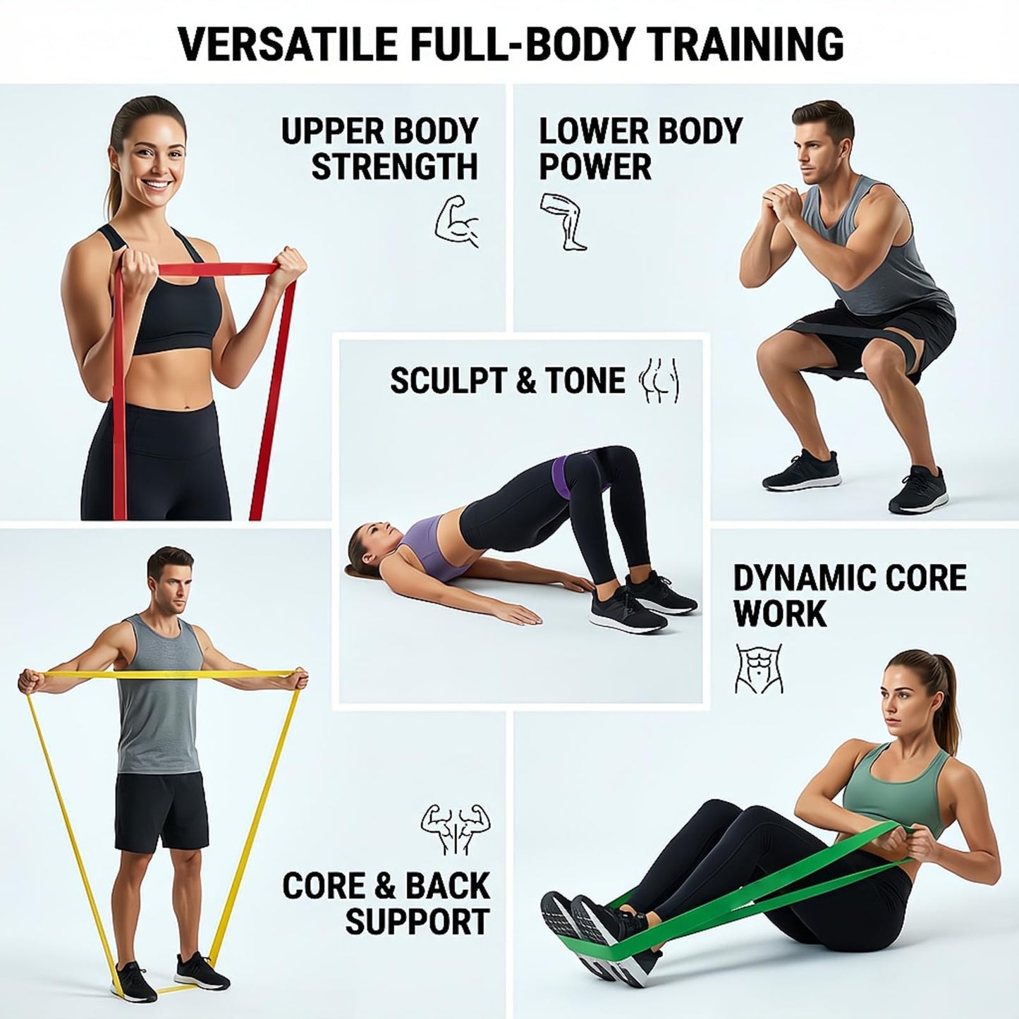 ZRTIAOA Fitness Resistance Bands Set - 5 Levels Exercise Bands 5-125 lbs for Men Women Strength Training, Home Gym Workout with Carry Bag