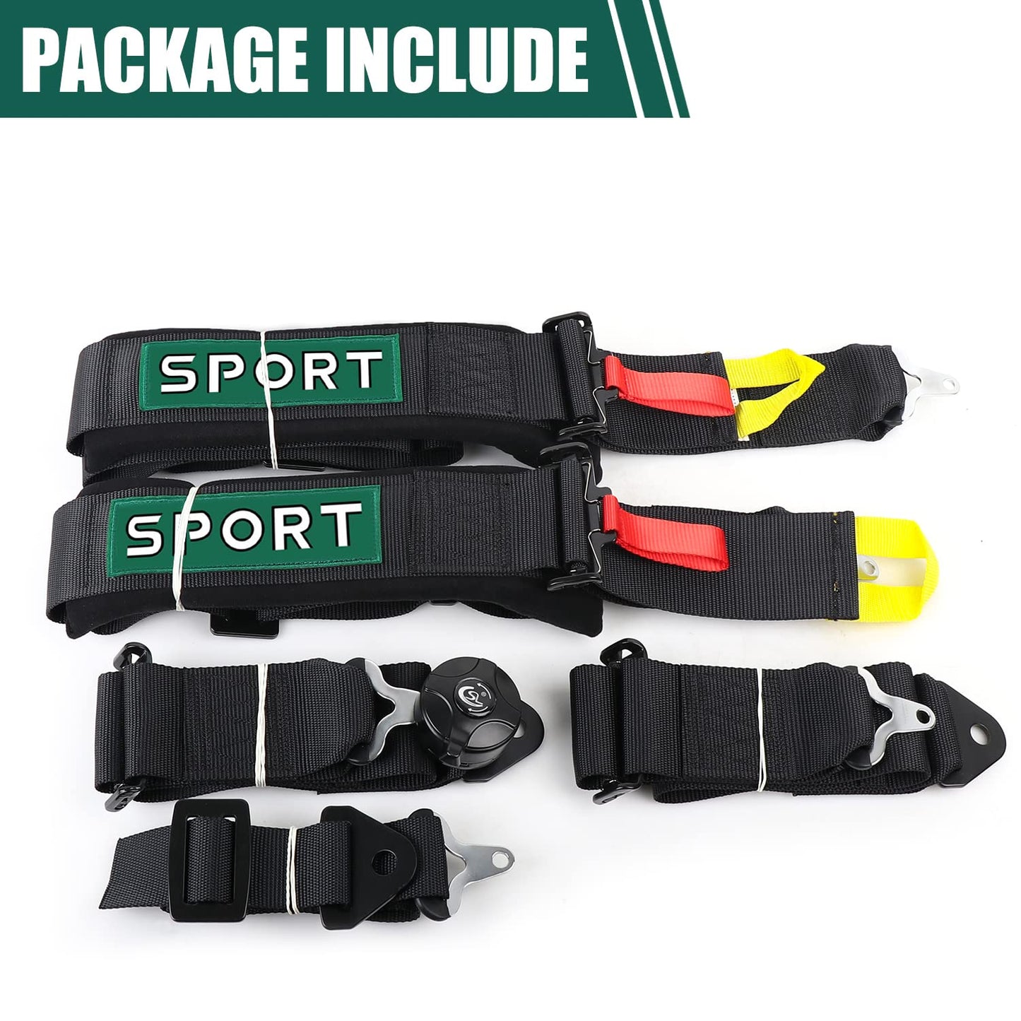 BESTZHEYU 2PCS Black 5-Point Racing Harness Set SFI with Ultra Comfort Heavy Duty Shoulder Pads Universal Polyester Harness Set