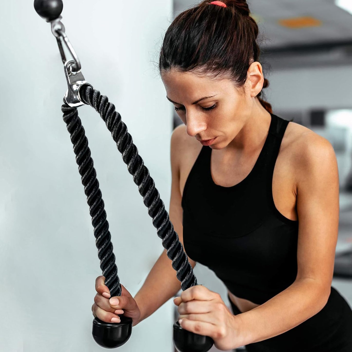 Warmroom Long Tricep Pull Down Rope Exercise Tricep Rope 55 inch Pull Down Rope with Latch Gym Cable Machine Accessories