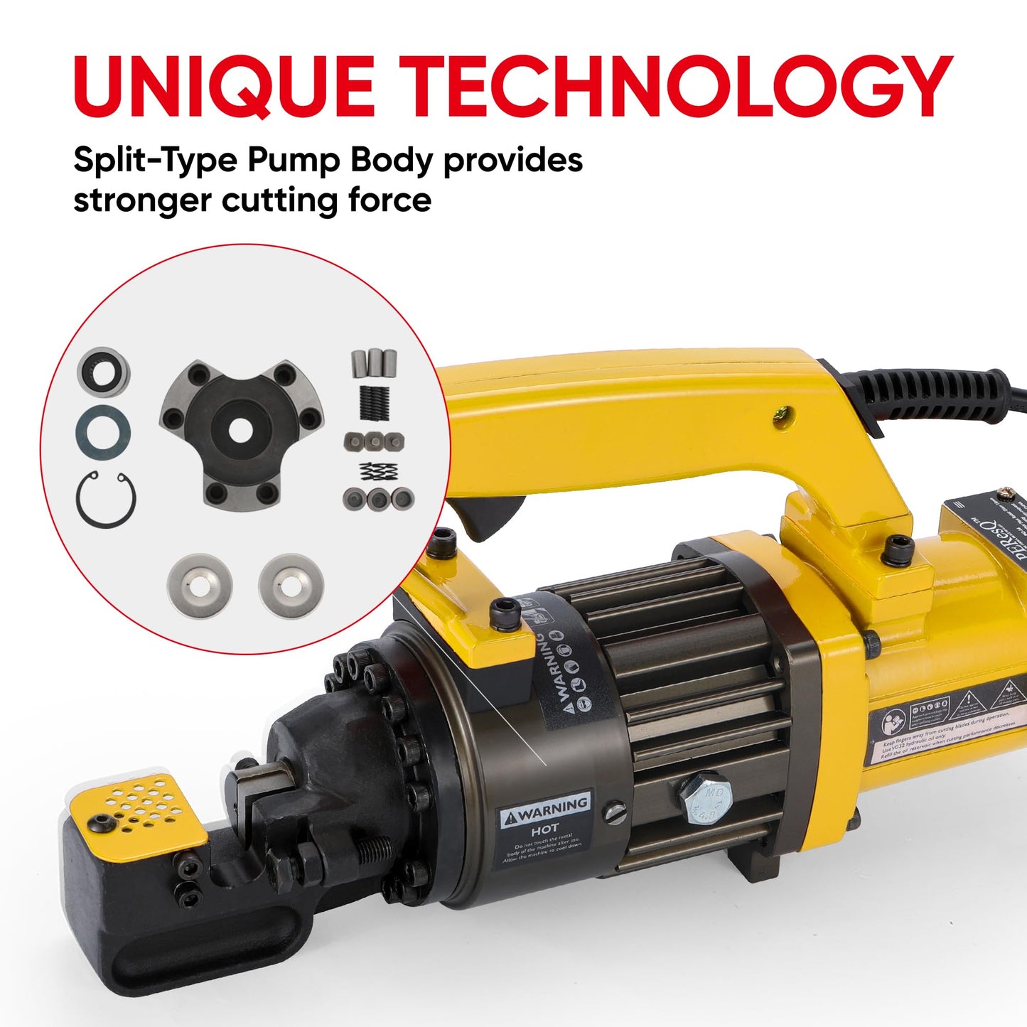 PEResQ Electric Hydraulic Rebar Cutter, 1000W 120V Corded, Portable Steel Bar Cutter, 5/8" (#5) 4-16mm Capacity,Cutting Speed 1s, Lightweight 16.5 lbs, Model PC-16 (Yellow-16)