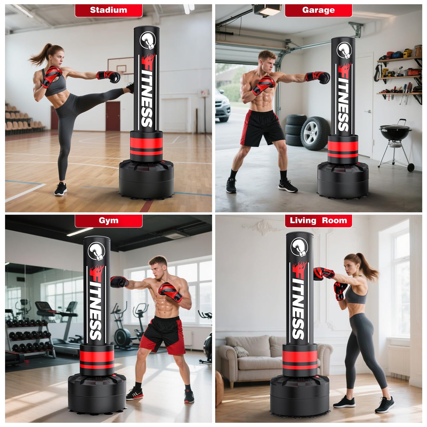GIKPAL Freestanding Punching Bag for Adults 67'' Heavy Boxing Bag with Boxing Gloves, No Spring Low-Noise Standing Bag for Home Office Kickboxing (Red)