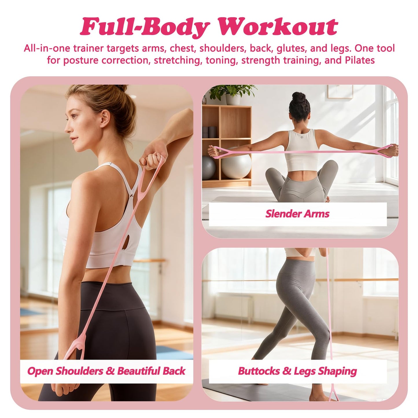 Figure 8 Resistance Band (25 lbs Resistance Level), Exercise Bands with Handles for Women & Men, Full Body Workout Bands for Arms, Back, Shoulders, and Legs, Portable Fitness Gift for Home Gym