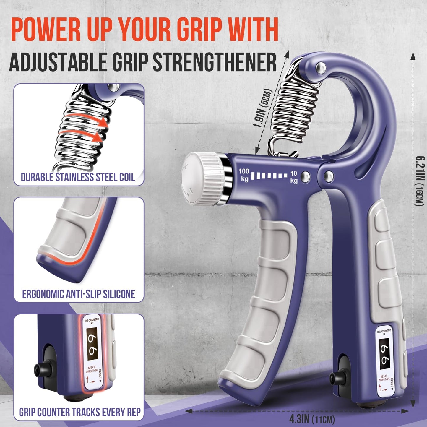 TEAWOO 10-Pack Grip Strength Trainer Kit, Adjustable Forearm Strengthener, 3 Colors Hand Grip Strengthener Balls, Finger Exerciser & Stretcher for Strength Training, Recovery & Flexibility