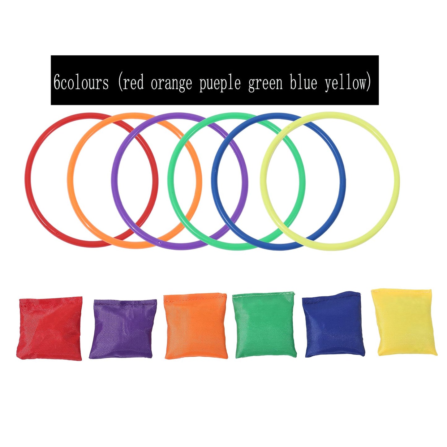 24Pcs Nylon Bean Bags Plastic Rings Game Sets for Kids Ring Toss Game Booth Carnival Garden Backyard Outdoor Games Speed Agility Training Games