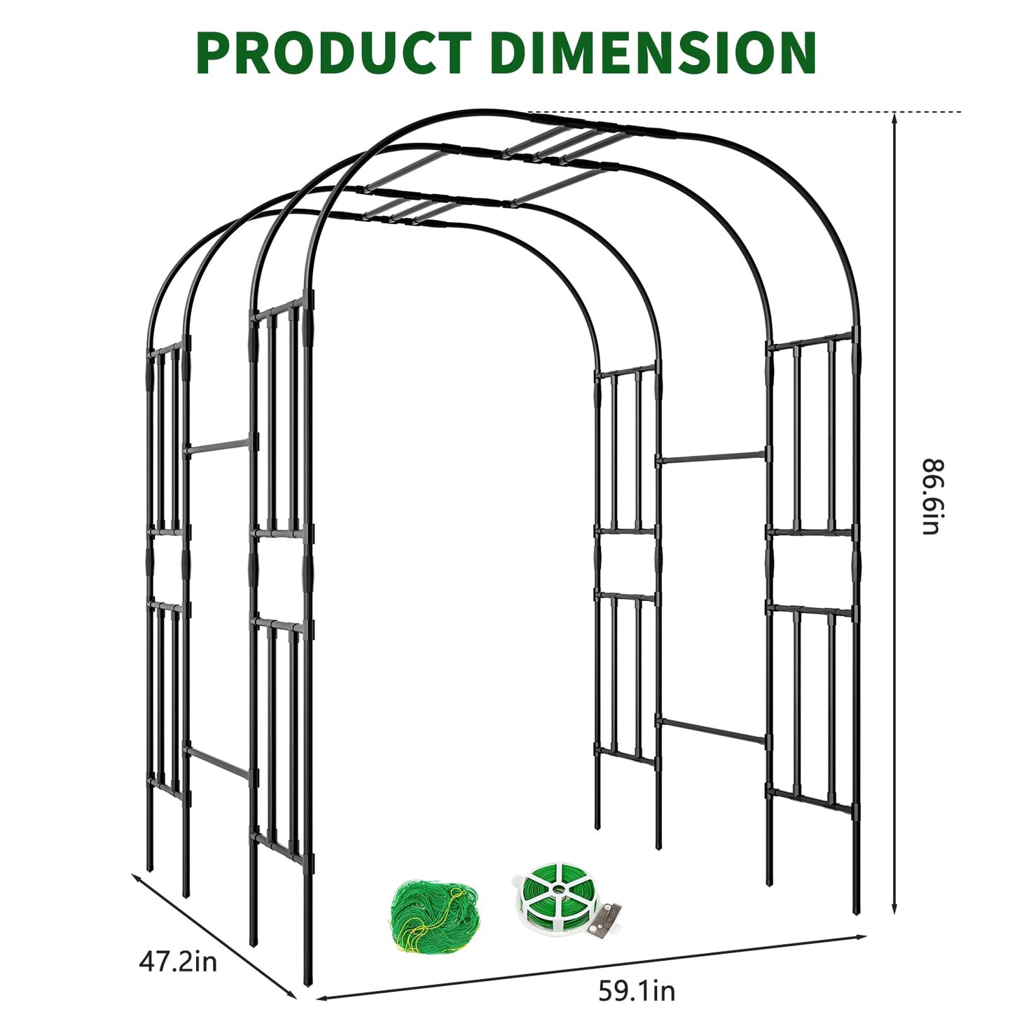 Tall Garden Arch Trellis for Climbing Plants, 87in Tall Metal Plant Support Trellis Archway for Climbing Plant Vegetables Cucumber, Outdoor Yard Lawn Garden Arch Tunnel Trellis