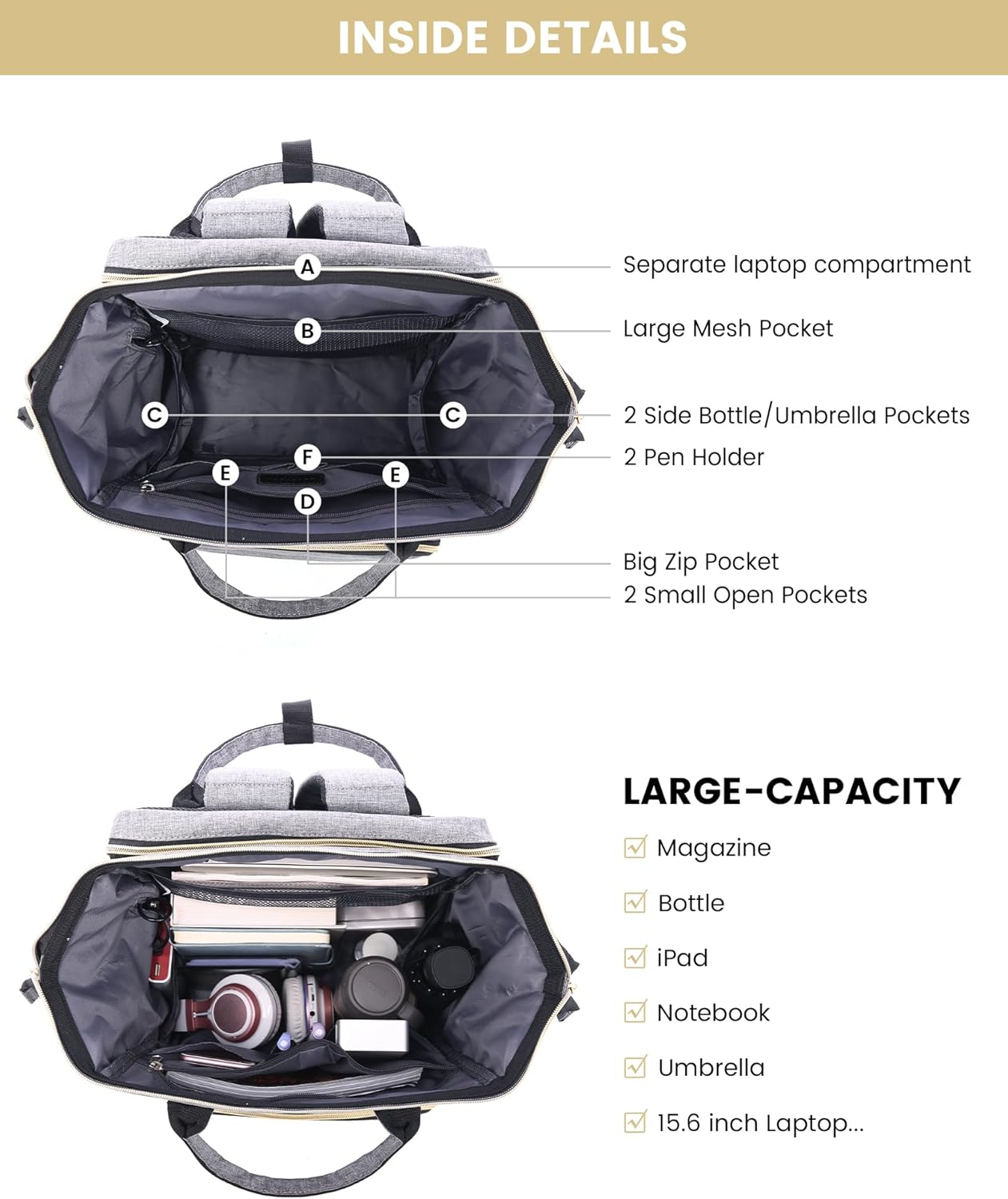 Backpack 15.6 Inch Backpack Backpack LOVEVOOK Laptop for Women, Travel with Laptop Compartment, Water Resistant Work