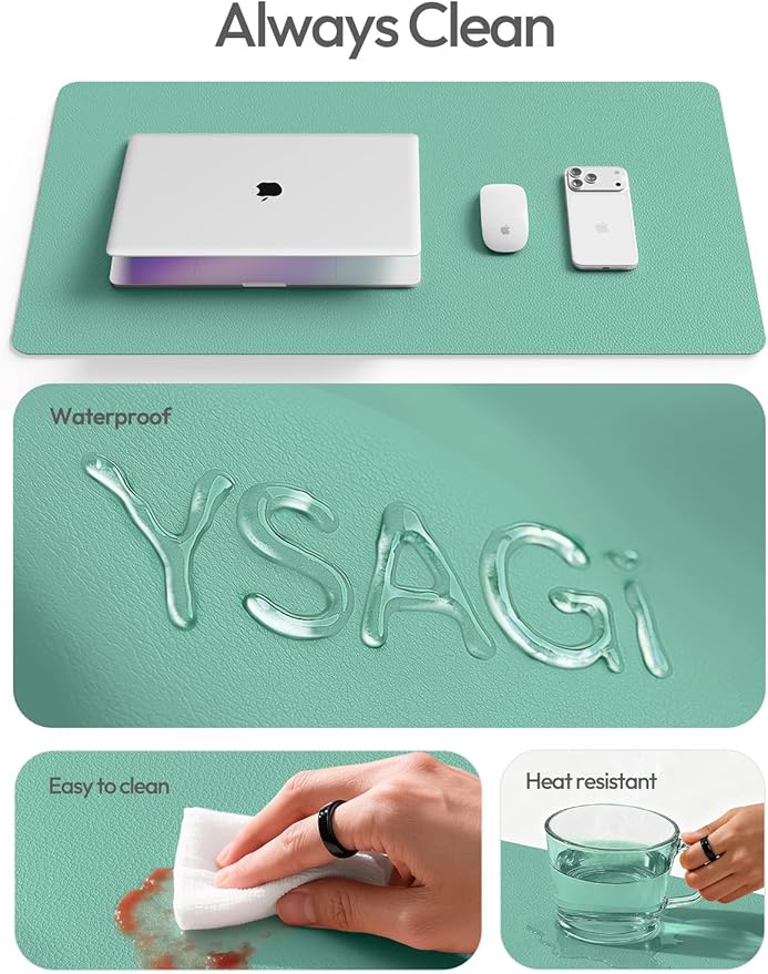 YSAGi Leather Desk Pad Protector, Office Desk Mat, Large Mouse Pad, Non-Slip PU Leather Desk Blotter, Laptop Desk Pad, Waterproof Desk Writing Pad for Office and Home (Green-Blue,55" x 24")