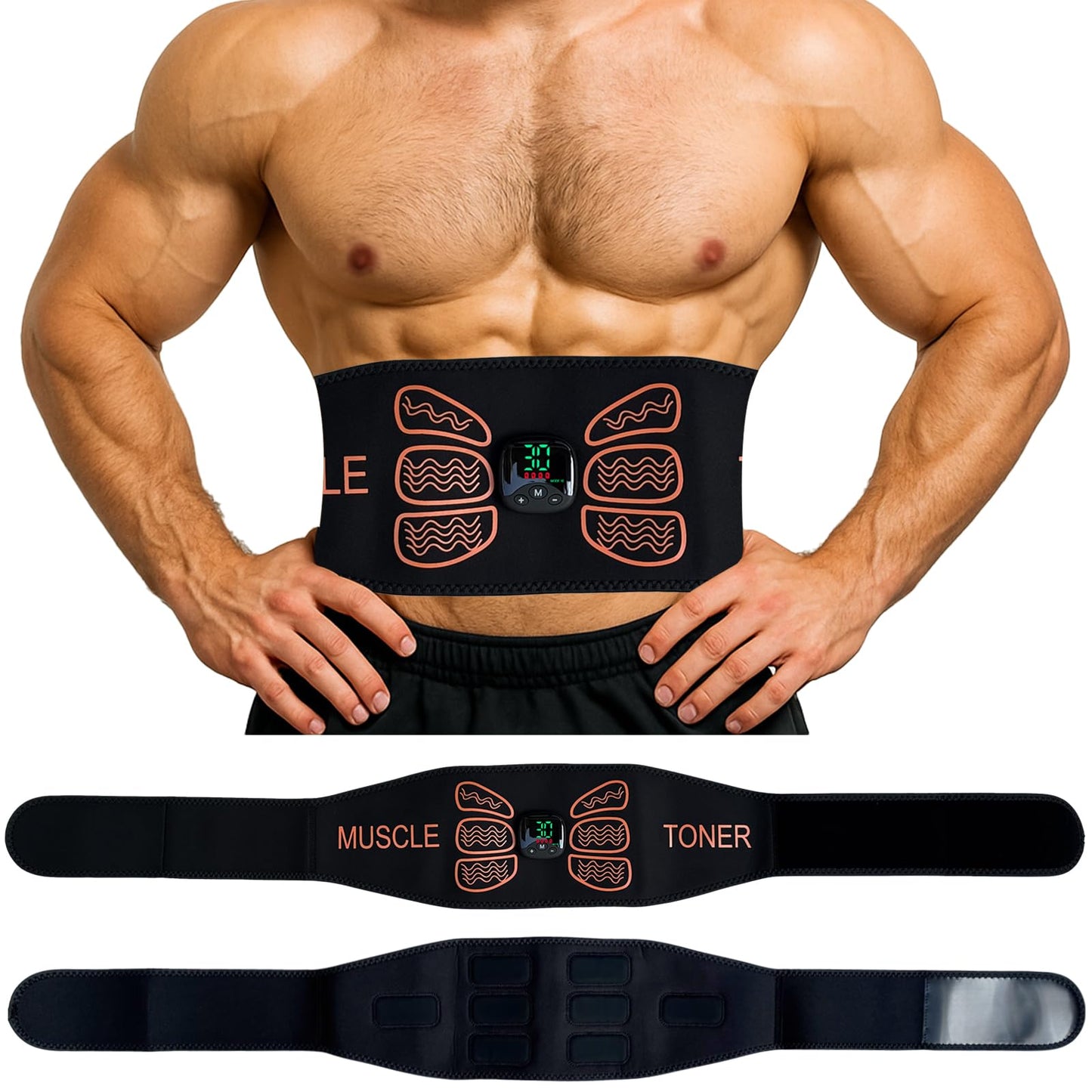 Abs Stimulator Muscle Toner – Ab Toning Belt for Men and Women, Abdomen & Back Trainer for Home Gym Office Workout