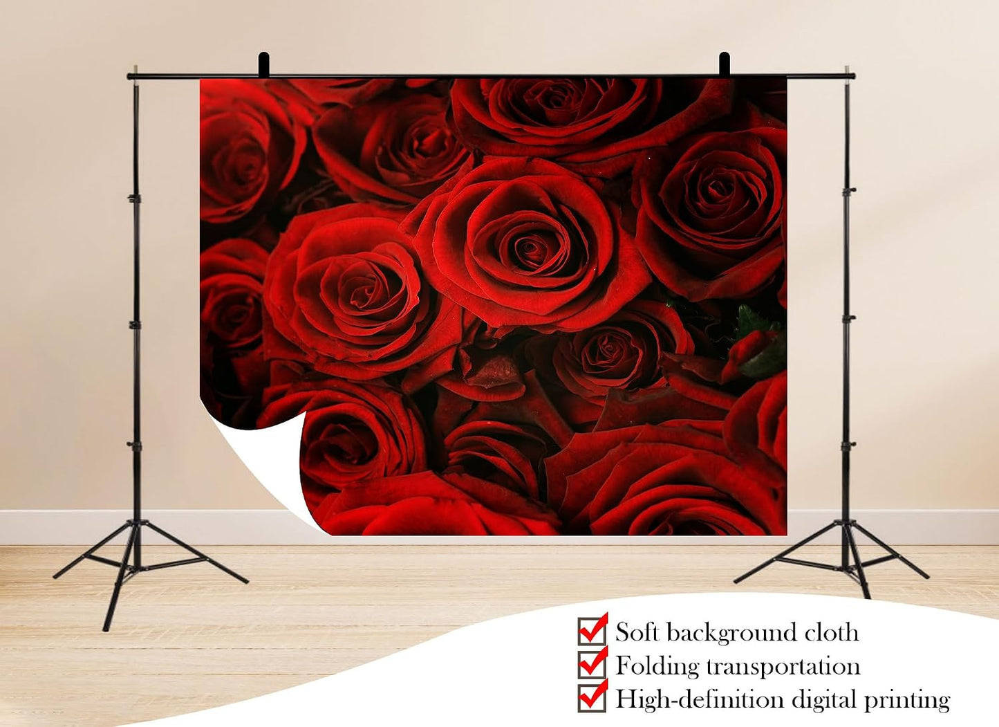 UPXIO 8x8ft Luxury Red Rose Bouquet Backdrop Dense Floral Blooms Photo Background Tapestry for Wedding Anniversary