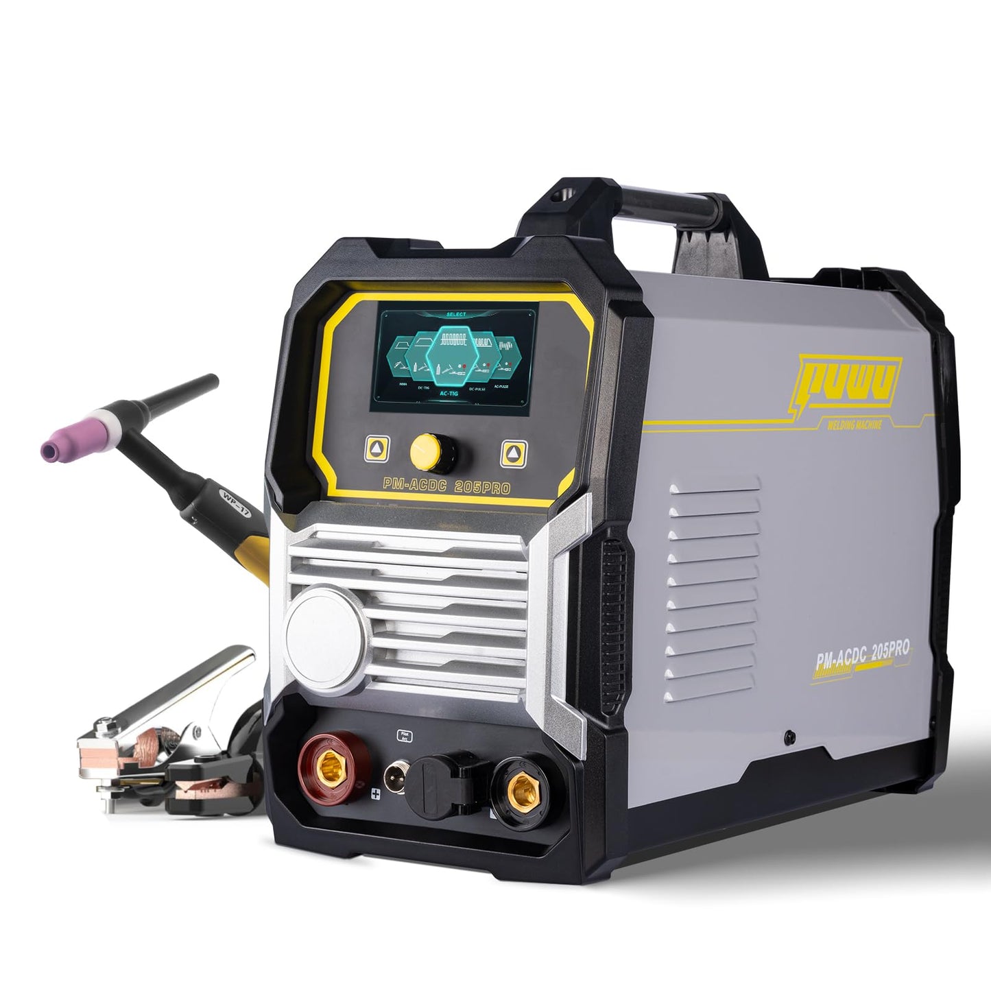 PUWU 205Amp AC/DC Aluminum TIG Welder, 6-in-1 Multiprocess Welding Machine, AC TIG/DC TIG/AC Pulse/DC Pulse/MMA/STICK/SPOT TIG,110V/220V Dual Voltage, Square/Triangular Wave ACDC Welder Machine