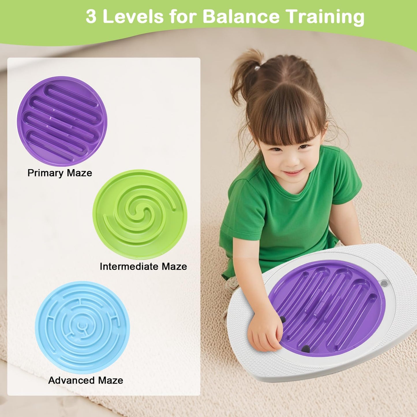 Zozimix Balance Board with Maze for Kids, 18 inch Labyrinth Wobble Board Rocking Seesaw Sensory Training with 3 Balls & 2 Replacement Labyrinth Disks, Non-Slip Pedals Indoor Outdoor for Boys Girls