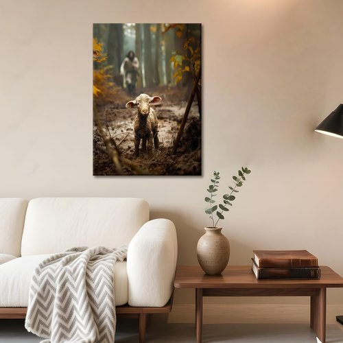 Framed Jesus and Lamb Canvas Wall Art - Christian Decor for Living Room & Bedroom | Inspiring Prints