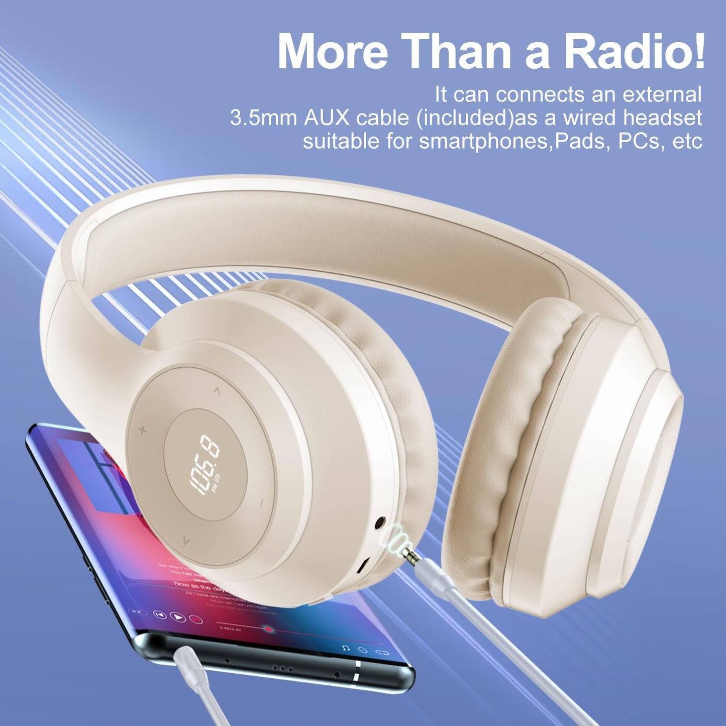 X5 Headset Rechargeable & Portable FM Radio Headphones with Best Reception, LED Display, Soft Ear Muffs, FM Radio