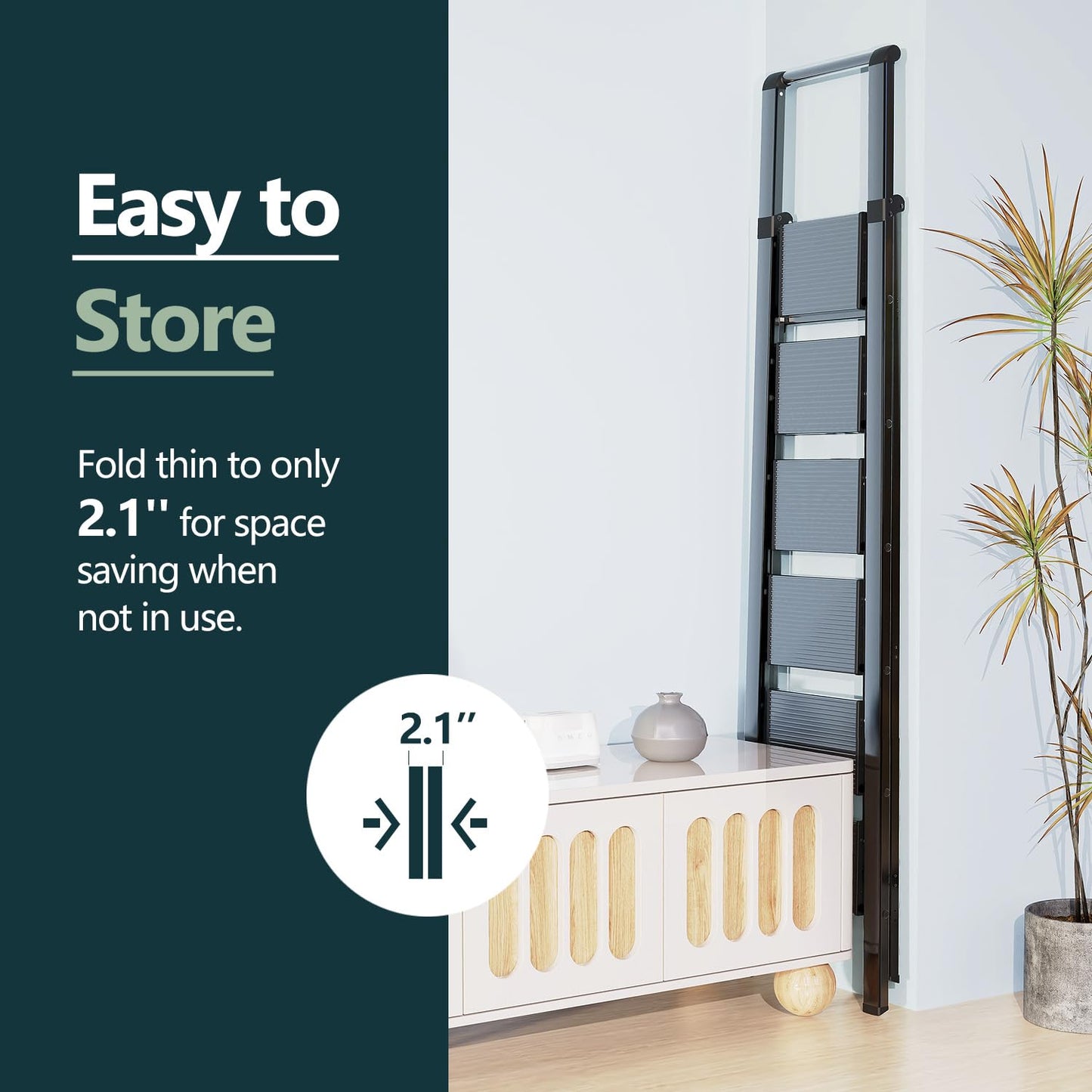 WOA WOA 6 Step Ladder for 12 Feet High Ceiling, Lightweight Foldable Ladder with Non-Slip Wide Pedals, Stepladder with Safe Handrail, Space Saving for Home, Kitchen, Indoor & Outdoor 300lbs - Black