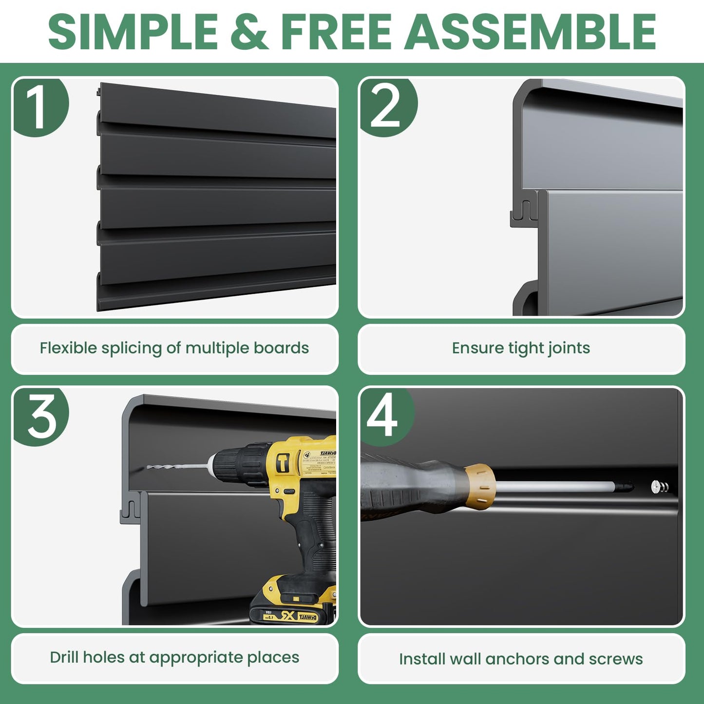 Noliven Slatwall Panel Wall Storage Systems, 4x8 ft Slat Wall Paneling Garage Wall Organizer with Six Hooks, Heavy Duty Wall Mounted PVC Wall Rack, Black