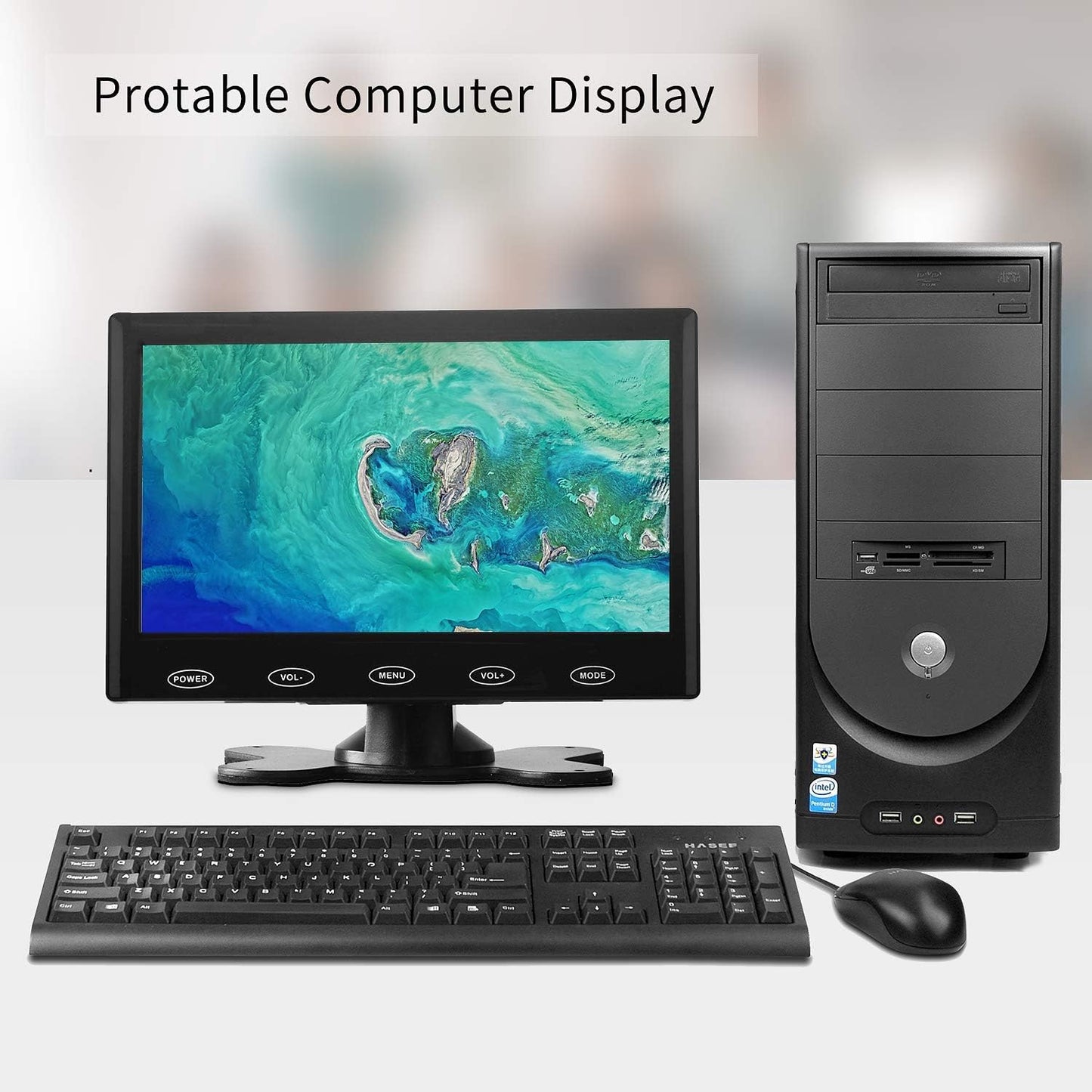 CAMWORLD 7 Inch 1024x600 178 Portable Monitor with HD IPS Screen, HDMI/VGA/AV Inputs, Remote Control, Built-in Speaker