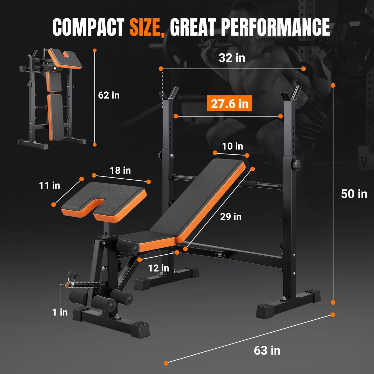 YOLEO 6 in 1 Weight Bench Set for Home Gym, Adjustable & Foldable Weight Bench, Workout Bench with Squat Rack for Bench Press Sit up Incline Flat Decline