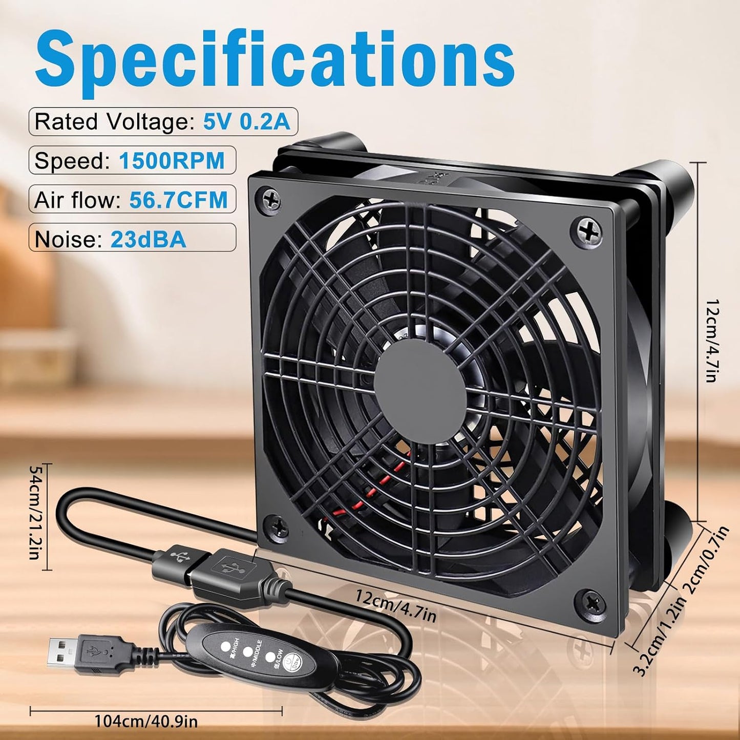 120mm 5V USB Quiet Computer Cooling Fan with Multi-Speed Controller for Router WiFi Modem Xbox TV Box DVR PlayStation