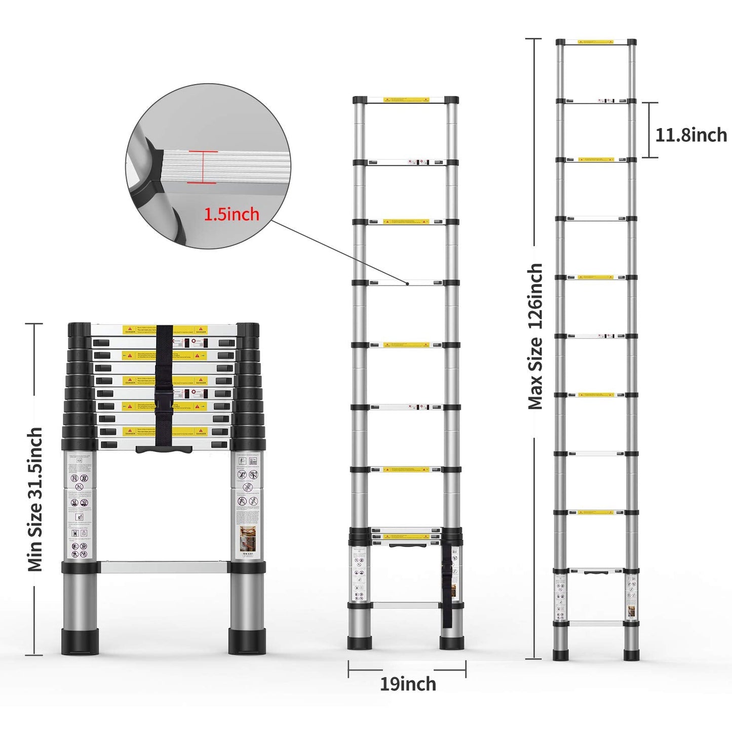 Telescoping Extension Ladder 10.5FT, Aluminum Telescopic Ladders with Carry Bag for Outdoor Indoor Use