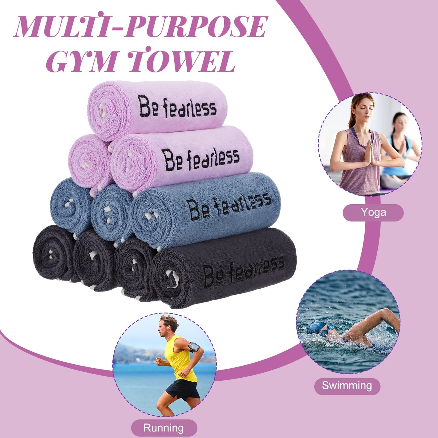 Peryiter 24 Pcs Microfiber Gym Towels for Men and Women, Soft Be Fearless Sweat Workout Towels for Yoga Sports Exercise Fitness Bath Home Cycling Swimming Camping