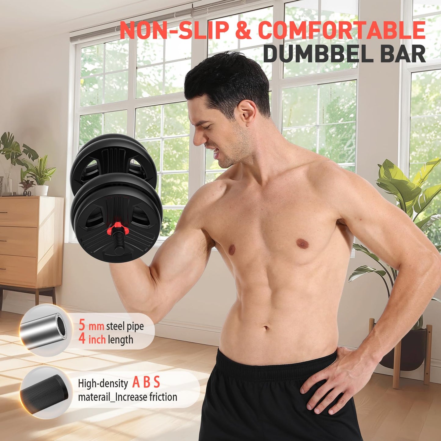 UKEEP Adjustable Dumbbells Set, 30lbs Free Weight Set with Connector, 2 or 3 in 1 Dumbbells Set Used as Barbell, Kettlebells, Fitness Exercises for Home Gym Suitable Men/Women