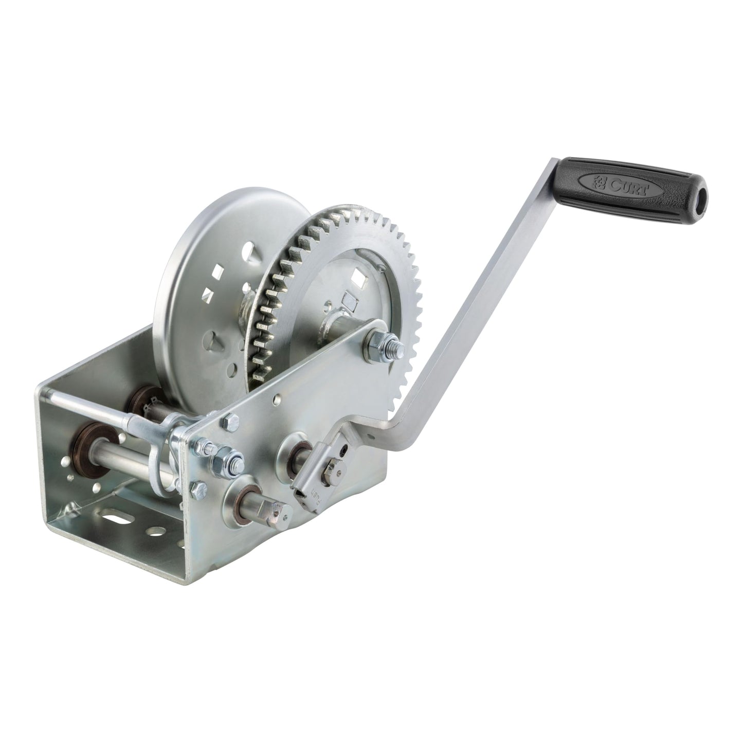 CURT 29532 Hand-Crank 2-Speed Winch, 3,200 lbs, 5.4:1 High, 17.5:1 Low Gear Ratio, 9.6" Handle