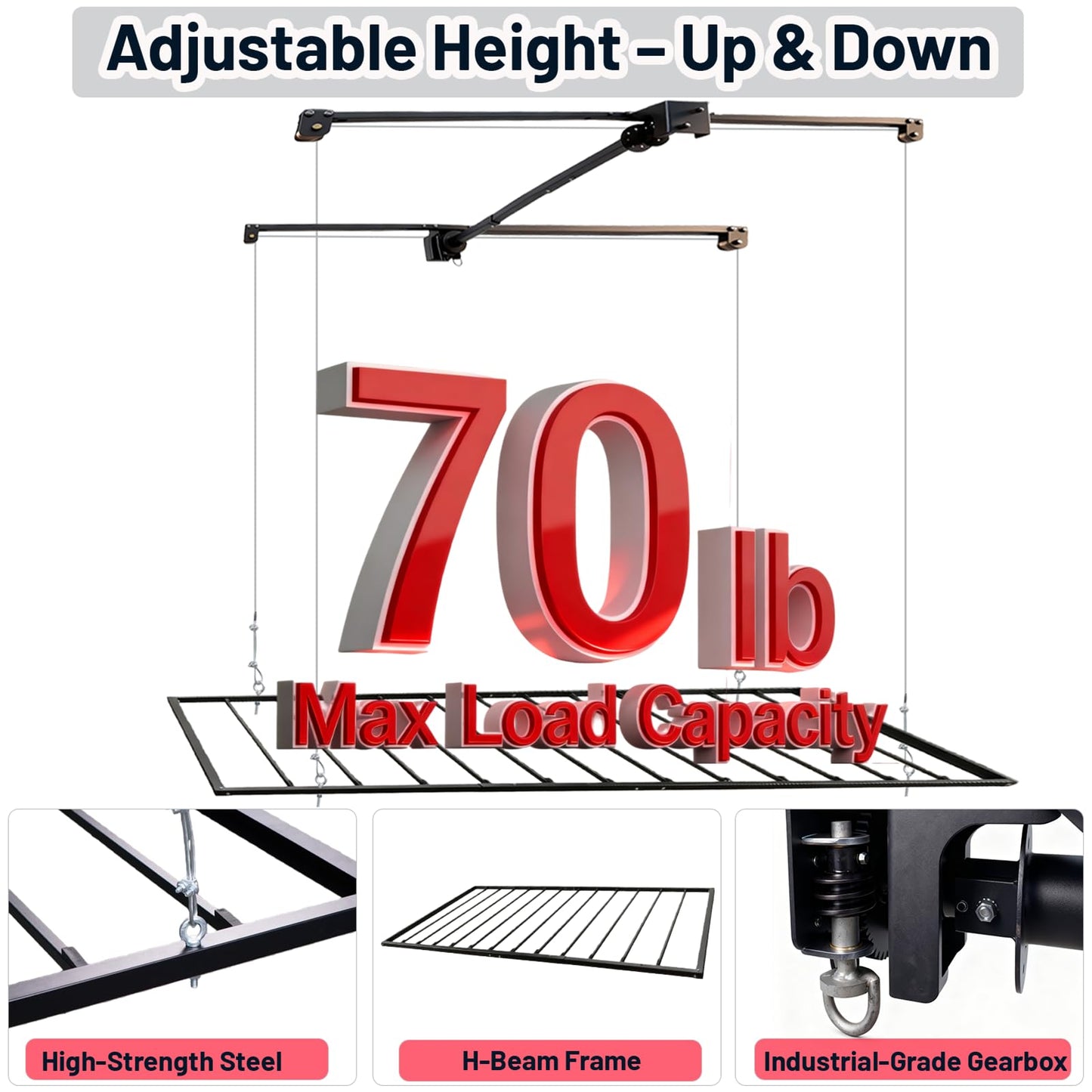 KIPPDURO 4×8 ft Heavy Duty Overhead Garage Storage Rack, 661 lbs Capacity with Safety Lock,Ceiling Mounted Storage Shelf, Steel Garage Ceiling Organizer for Garage, Basement, Warehouse (Black)