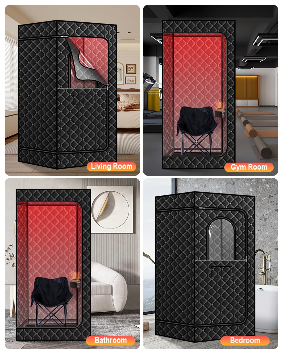 amocane Portable Dry Wind Sauna with 660nm red Light Lamp, Personal Hot Air Sauna Spa for Home, Full Body Infrared Black Saunas Tent with Large Chair, 99 Mins time, 165℉
