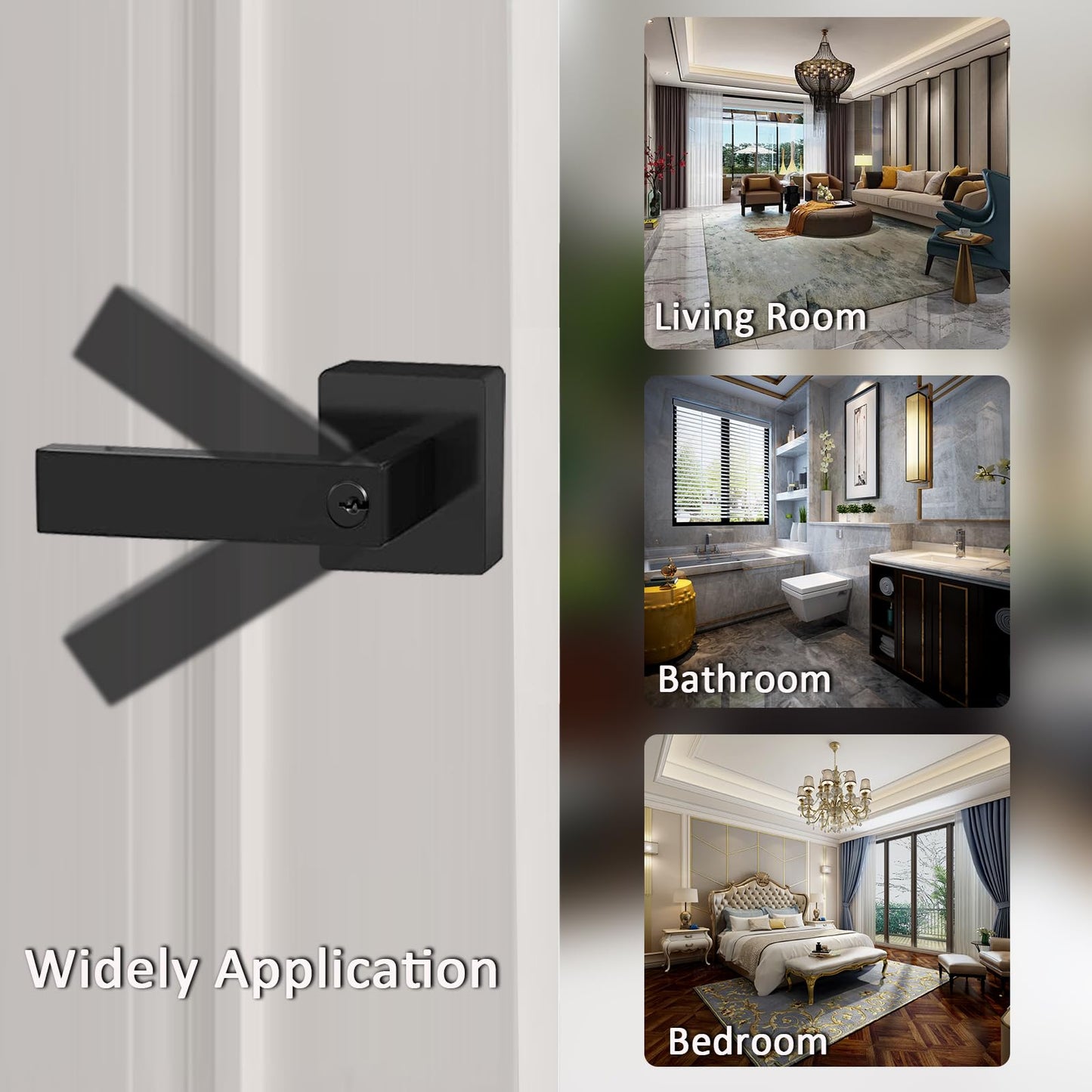 DSJJBLL Matte Black Door Handle Heavy Duty, Keyed Alike Entry Door Lever, Door Knobs with Lock and Key, Square Door Lever for Bedroom, Bathroom and Front Door
