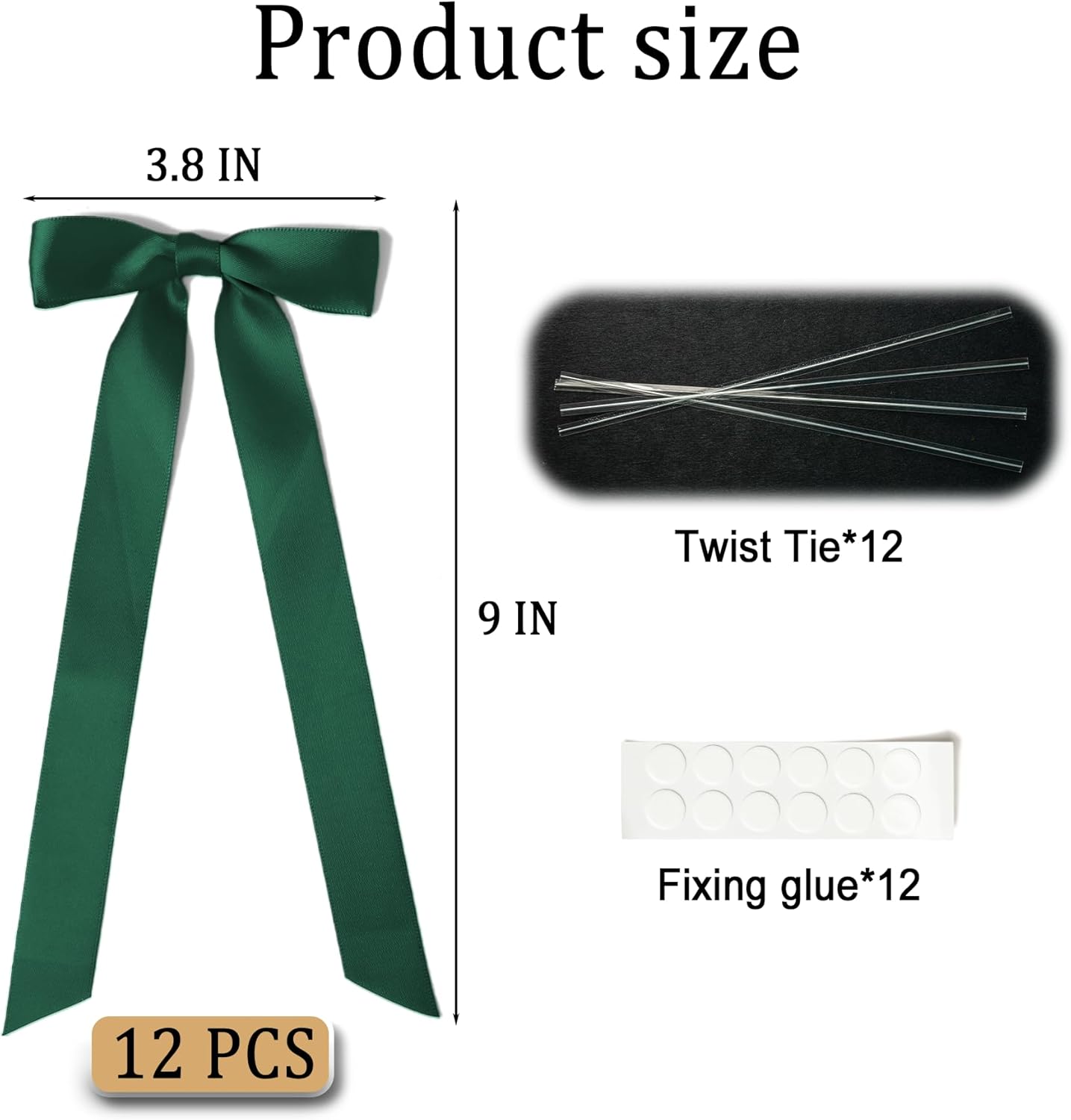 Skiennix 12 Pcs Hunter Green Satin Ribbon Bows - Perfect for Gift Wrapping & Home Decor
