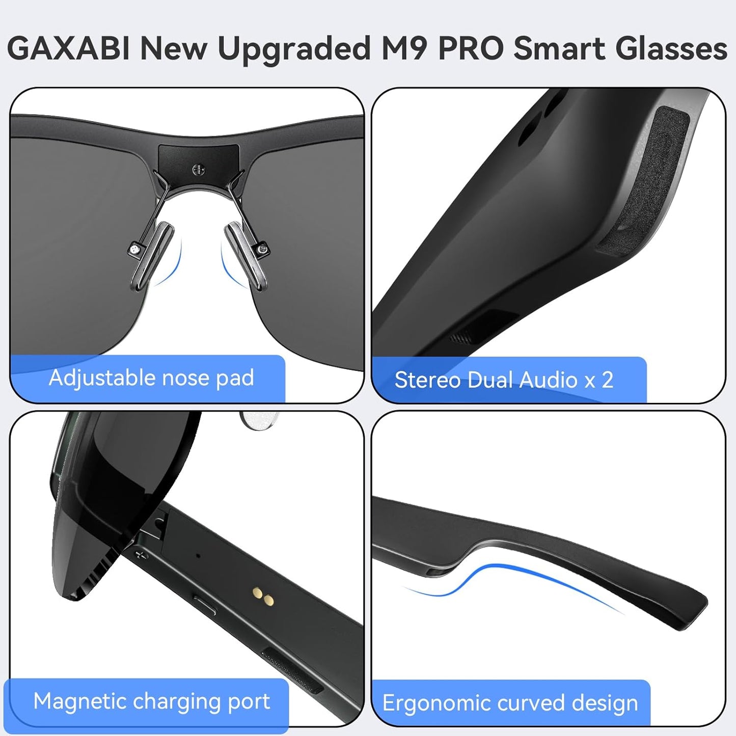 GAXABI (M9 Smart Glasses, Polarized Bluetooth Sunglasses, Built-in Mic & Speakers, Voice Assistant, UV Protection