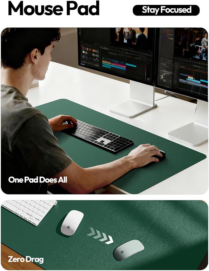 YSAGi Leather Desk Pad Protector, Office Desk Mat, Large Mouse Pad, Non-Slip PU Leather Desk Blotter, Laptop Desk Pad, Waterproof Desk Writing Pad for Office and Home (Seafoam Green, 31.5" x 15.8")