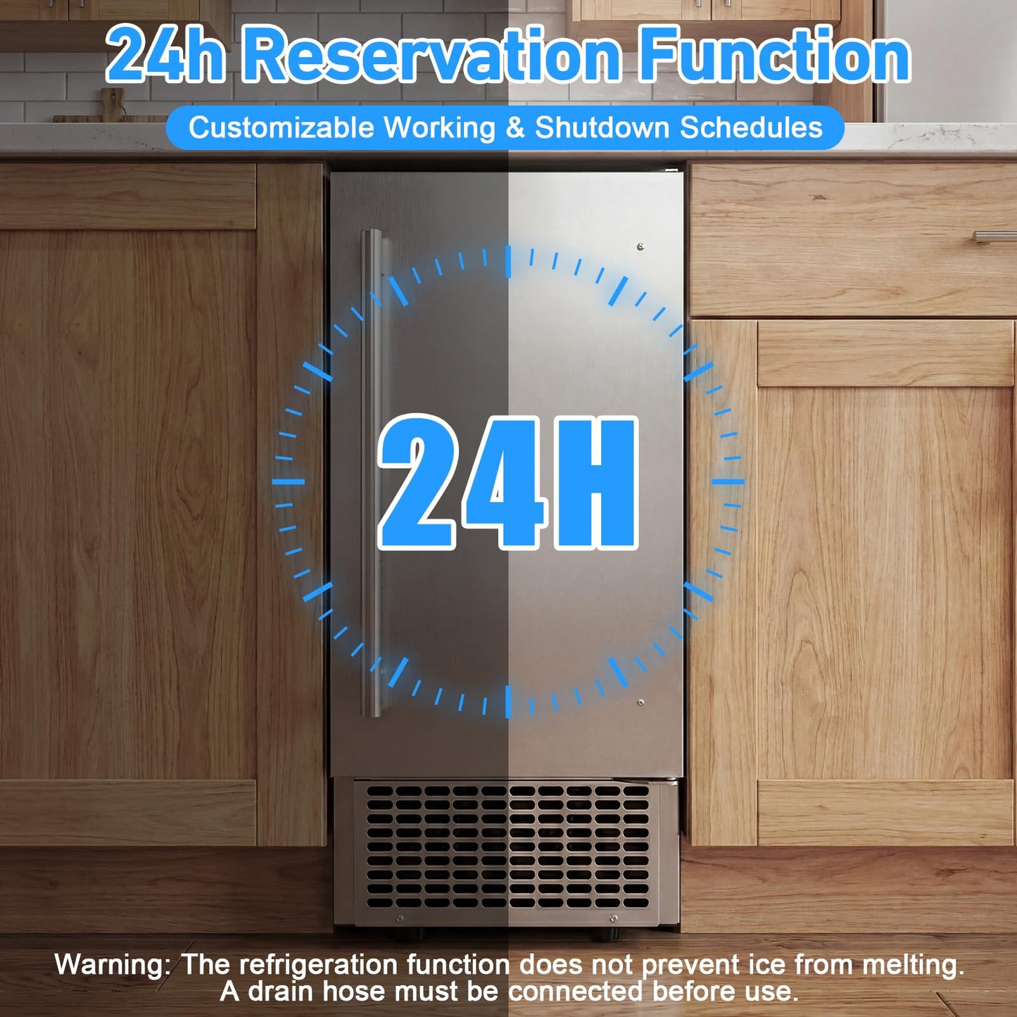 Under Counter Ice Maker 120lbs/24h, 2 in 1 Commercial Ice Machine & Beverage Refrigerator with 2 Drawers & 30lbs Storage, Stainless Steel Reversible Door, Adjustable Ice Thickness for Home Bar Kitchen