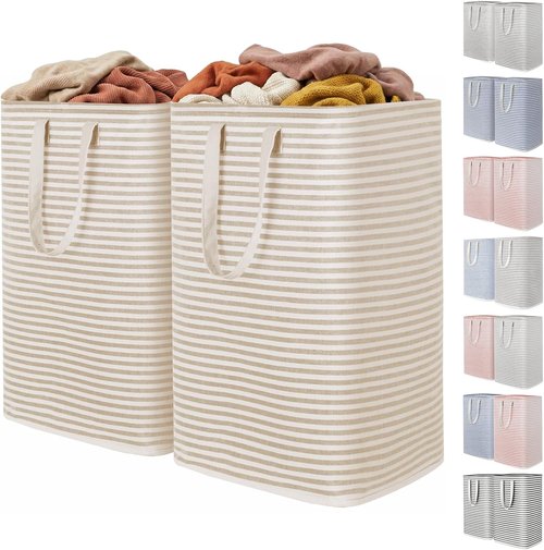 Lifewit Laundry Basket - 80L Collapsible Hamper with Reinforced Handles | Waterproof Design in Beige (2 Pack)