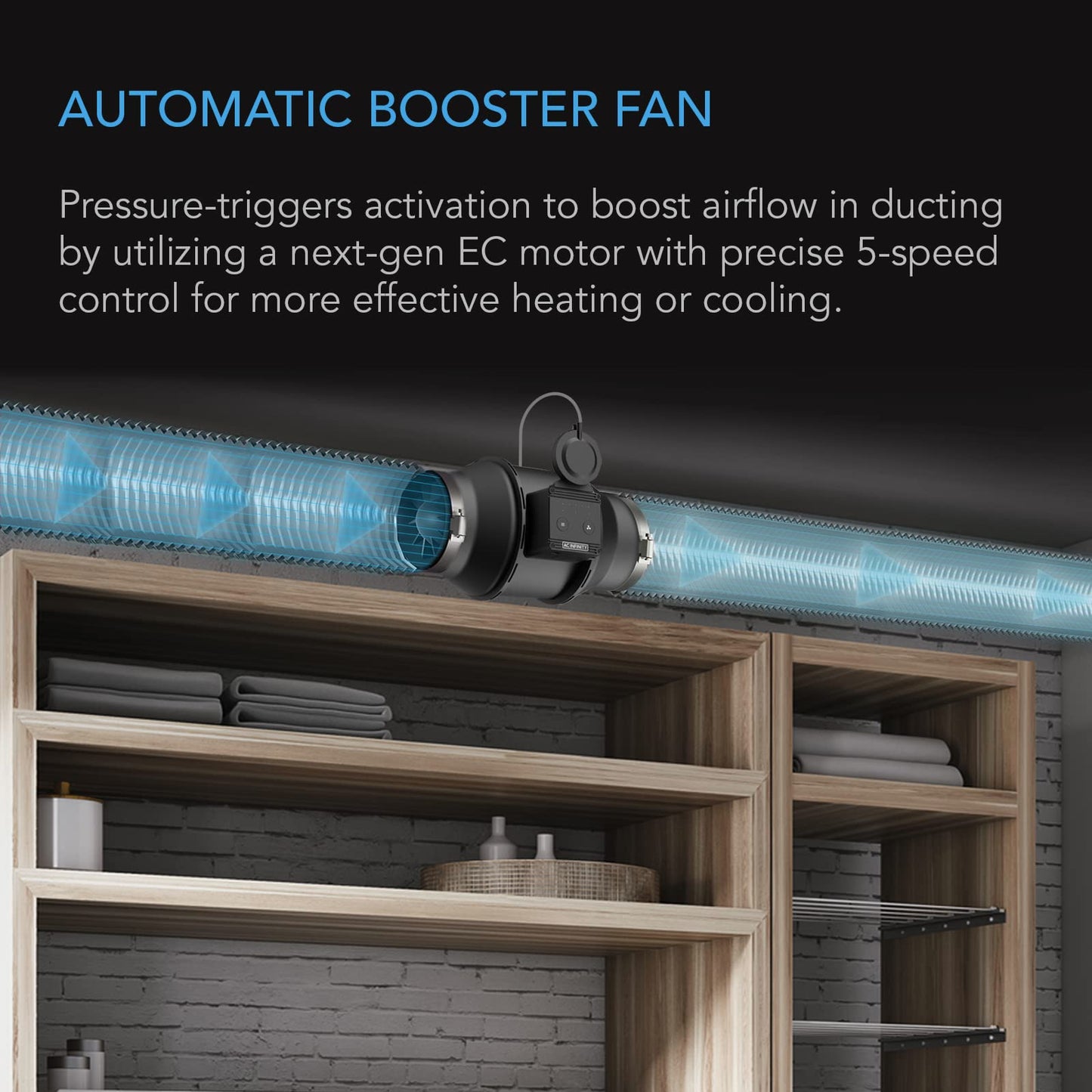 AC Infinity Automatic Duct Fan 4", Inline Fan with Differential Pressure Switch, Air Vent Booster Fan for Industrial HVAC Ducting Ventilation Exhaust Systems