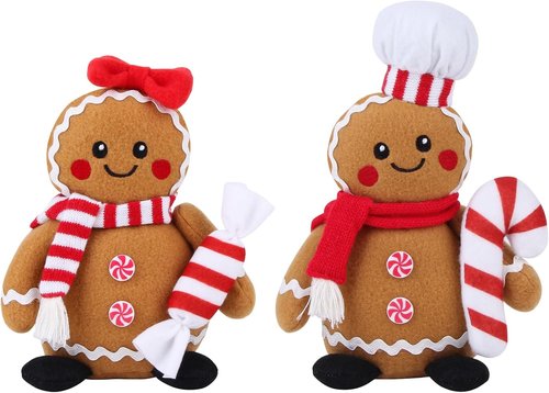 BWFY Gingerbread Man Plush Toys - Festive Stuffed Animals Set of 2 for Christmas Decor & Gifts