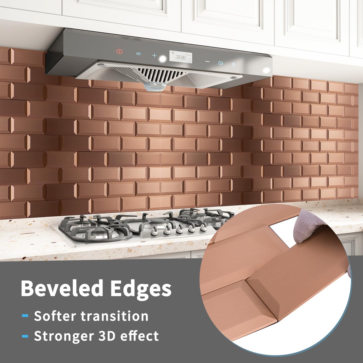 Art3d 100 Pcs Peel and Stick Backsplash Tiles, 3D Textured Metal Stick On Subway Wall Tiles for Kitchen Back Splashes, Bathroom, Laundry Room, 3 x 6 Inch, Copper (Pack of 2)