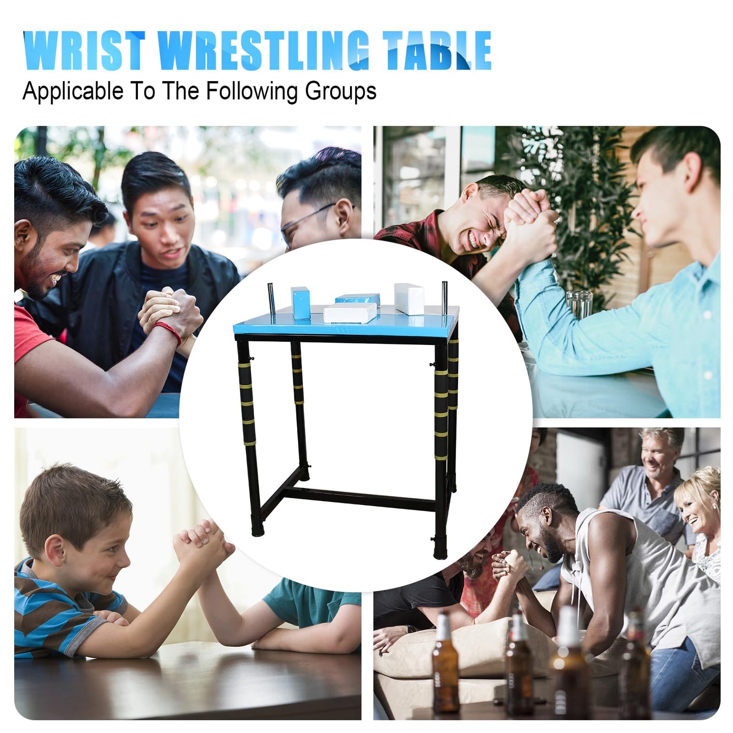 INNOLIFE Professional Arm Wrestling Battle Table, Arm Strength Training Equipment Competition Training Arm Wrestling Table for Use in Home Gym, Blue & White