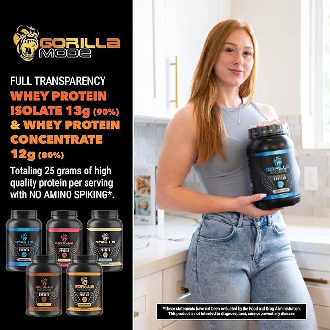 Gorilla Mind Premium Whey Protein - Birthday Cake, 25 Grams of Whey Protein Isolate & Concentrate,Recover and Build Muscle (30 Servings)