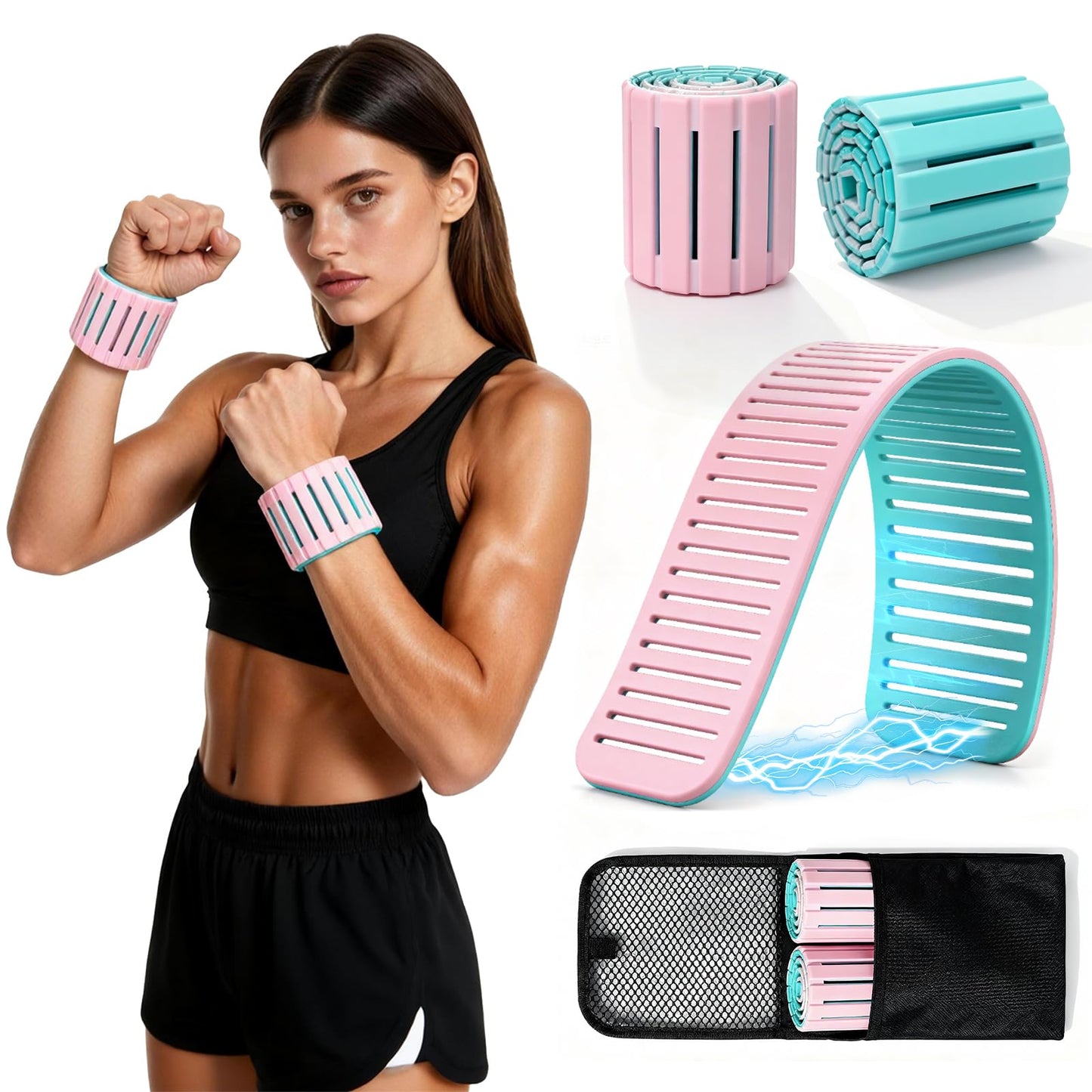 Magnetic Ankle Wrist Weights for Women, 1LB Each (2 Packs) - Arc Wrap Design for Secure Fit, Breathable & Skin-Friendly for Walking, Yoga, Pilates, Home Workouts - Enhanced Comfort, No Slip, Stackable